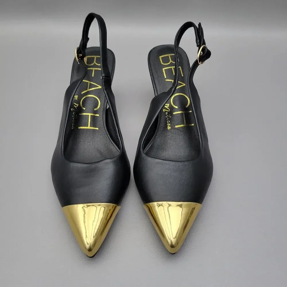 Beach by Matisse slingback pumps pointed gold-plated metal Cap Toe Size 9